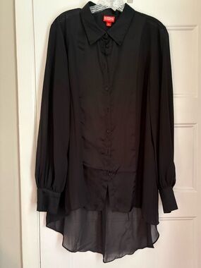 Kirna Zabete Black Sheer High-Low Button-Down Shirt